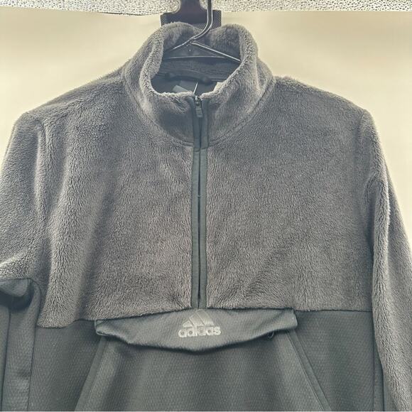 Adidas Black Fuzzy Sherpa Half Zip Long Sleeve Sweatshirt Size S - Picture 2 of 10